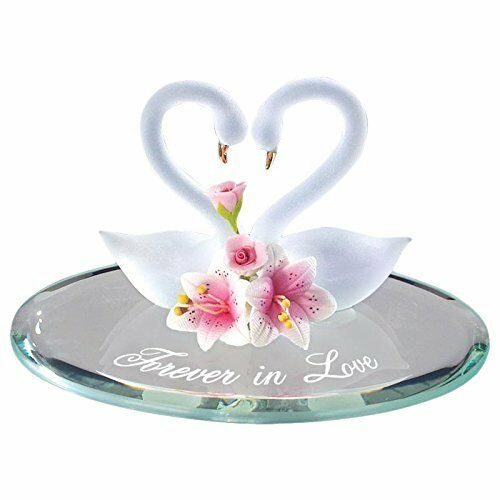 Handcrafted Glass  My Wife My Love Swan Pair Heart Glass Figurine 