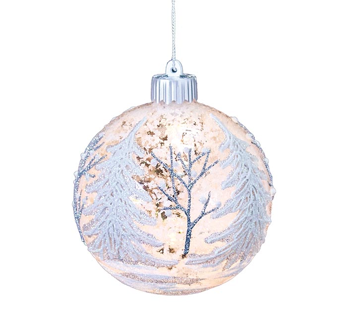 Lit glass ball ornament with snow scene - Occasions Hallmark Gifts and More