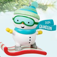 Grandson Snowboarding Snowman 2024 Keepsake Ornament