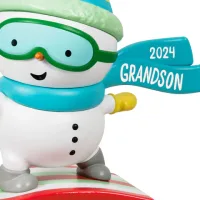 Grandson Snowboarding Snowman 2024 Keepsake Ornament - Image 3