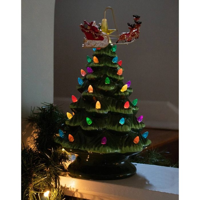 Gerson Ceramic Christmas Tree with Santa's Orbiting Reindeer Sleigh - Image 2