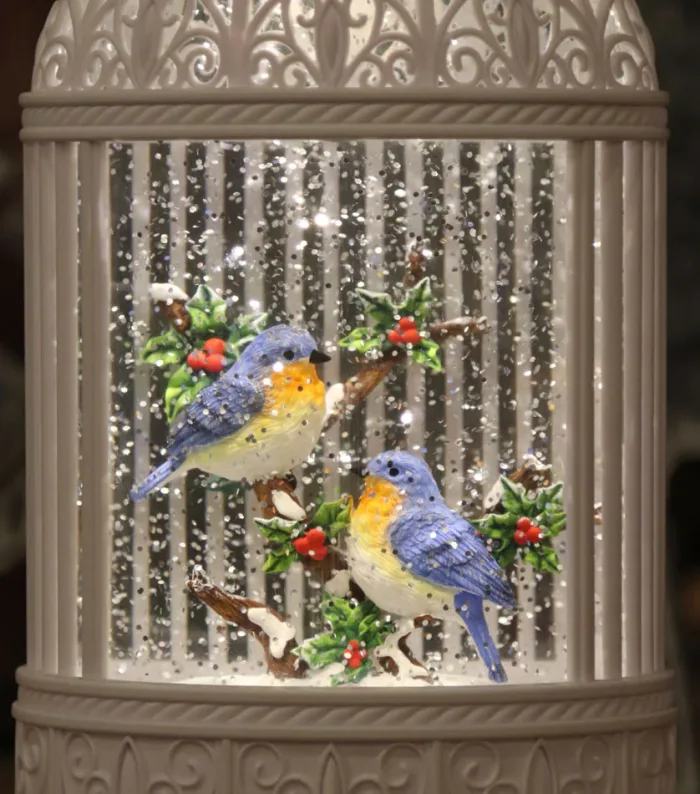 Birdcage With Bluebirds Lighted Water Lantern With Swirling Glitter - Image 2