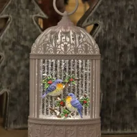 Birdcage With Bluebirds Lighted Water Lantern With Swirling Glitter