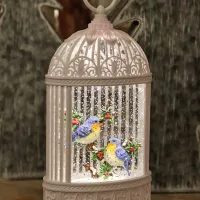 Birdcage With Bluebirds Lighted Water Lantern With Swirling Glitter - Image 3