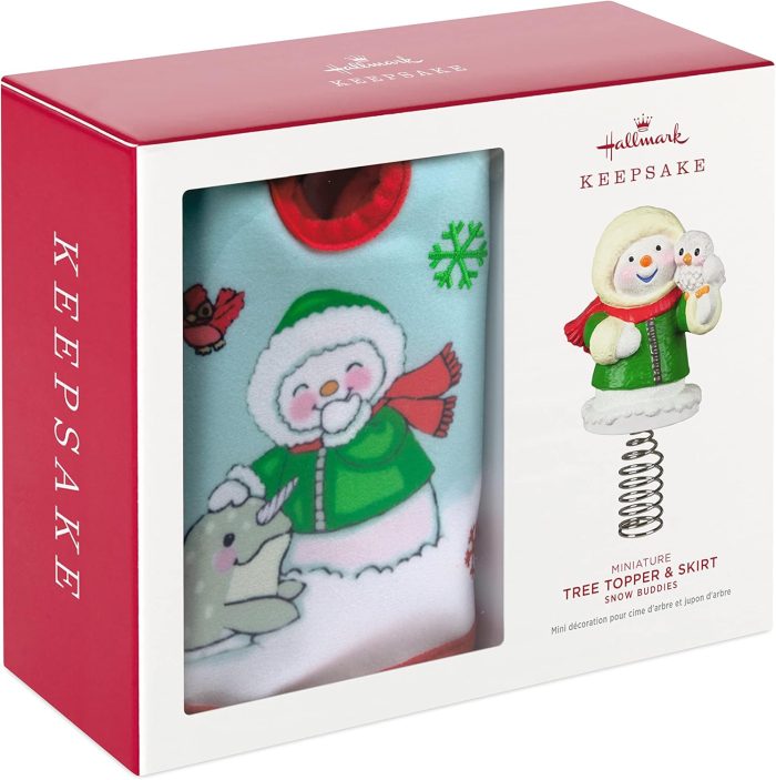 Hallmark Keepsake 2022 Miniature Snow Buddies Tree Topper & Christmas Tree Skirt Set - Image 3