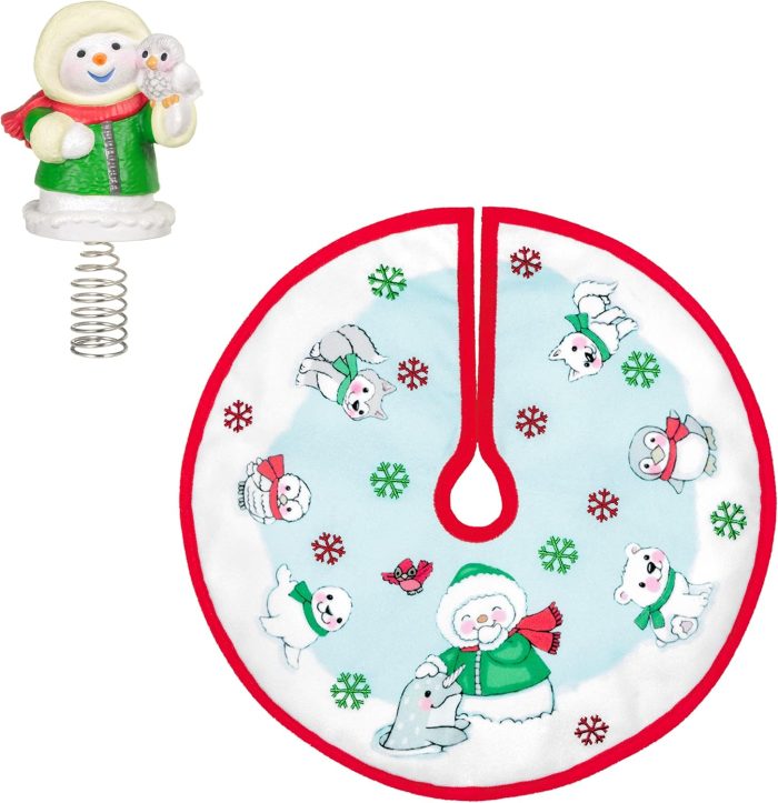 Hallmark Keepsake 2022 Miniature Snow Buddies Tree Topper & Christmas Tree Skirt Set