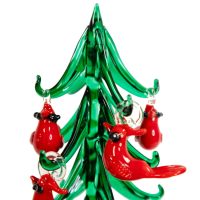 Glass Evergreen Tree with Cardinal Ornaments - Image 2