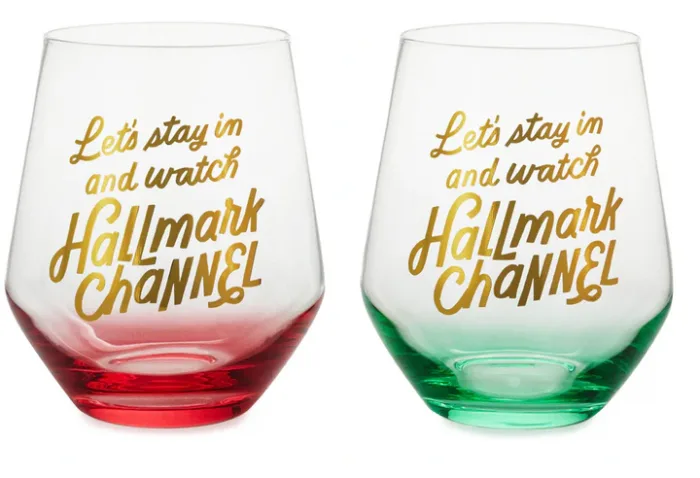 Hallmark Channel "Let's Stay In" Stemless Wine Glasses, Set of 2