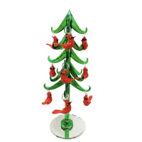 Glass Evergreen Tree with Cardinal Ornaments