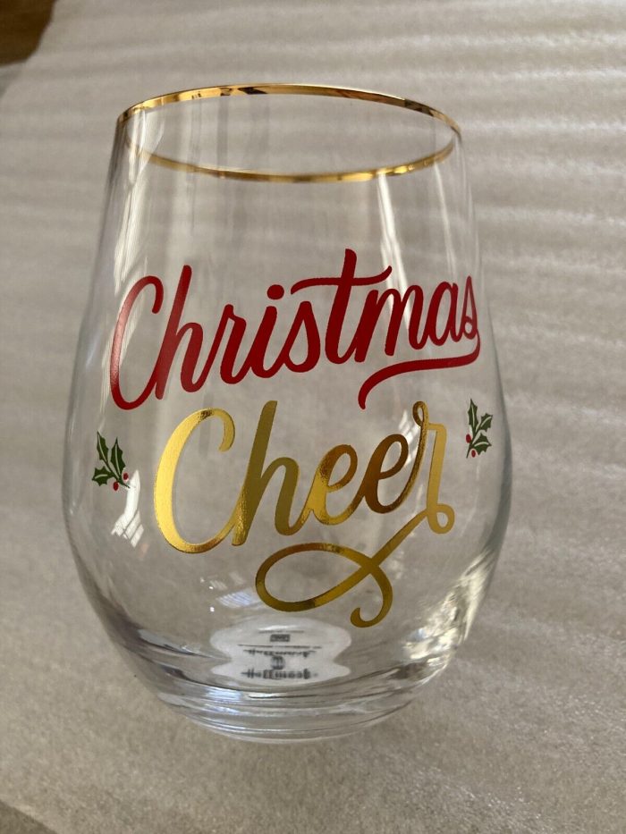 Hallmark Stemless Wine Glass - "Christmas Cheer"